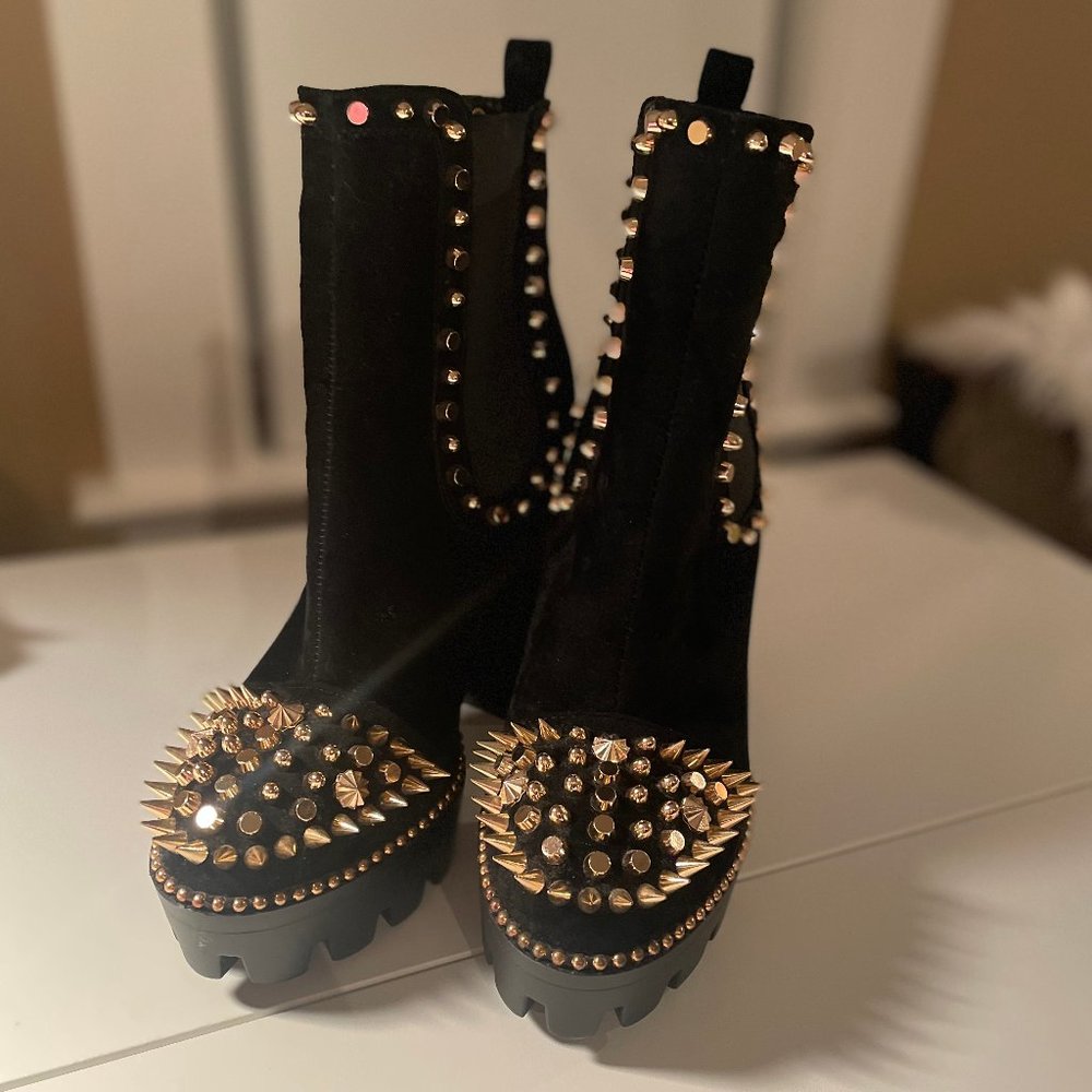 PUBLIC DESIRE: Spiked Platform Faux Suede Ankle Boots w/ Chunky Heels | Size 8.5